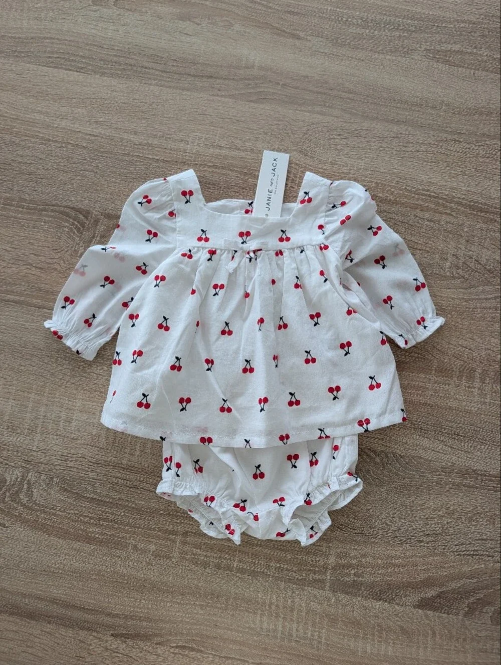 NWT Janie and Jack White Baby Top & Bloomers with Red Cherry Print